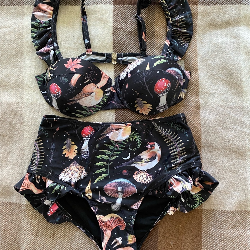 NWOT. Coramoon Mushroom Fairytale Swimming Suit, Sz S